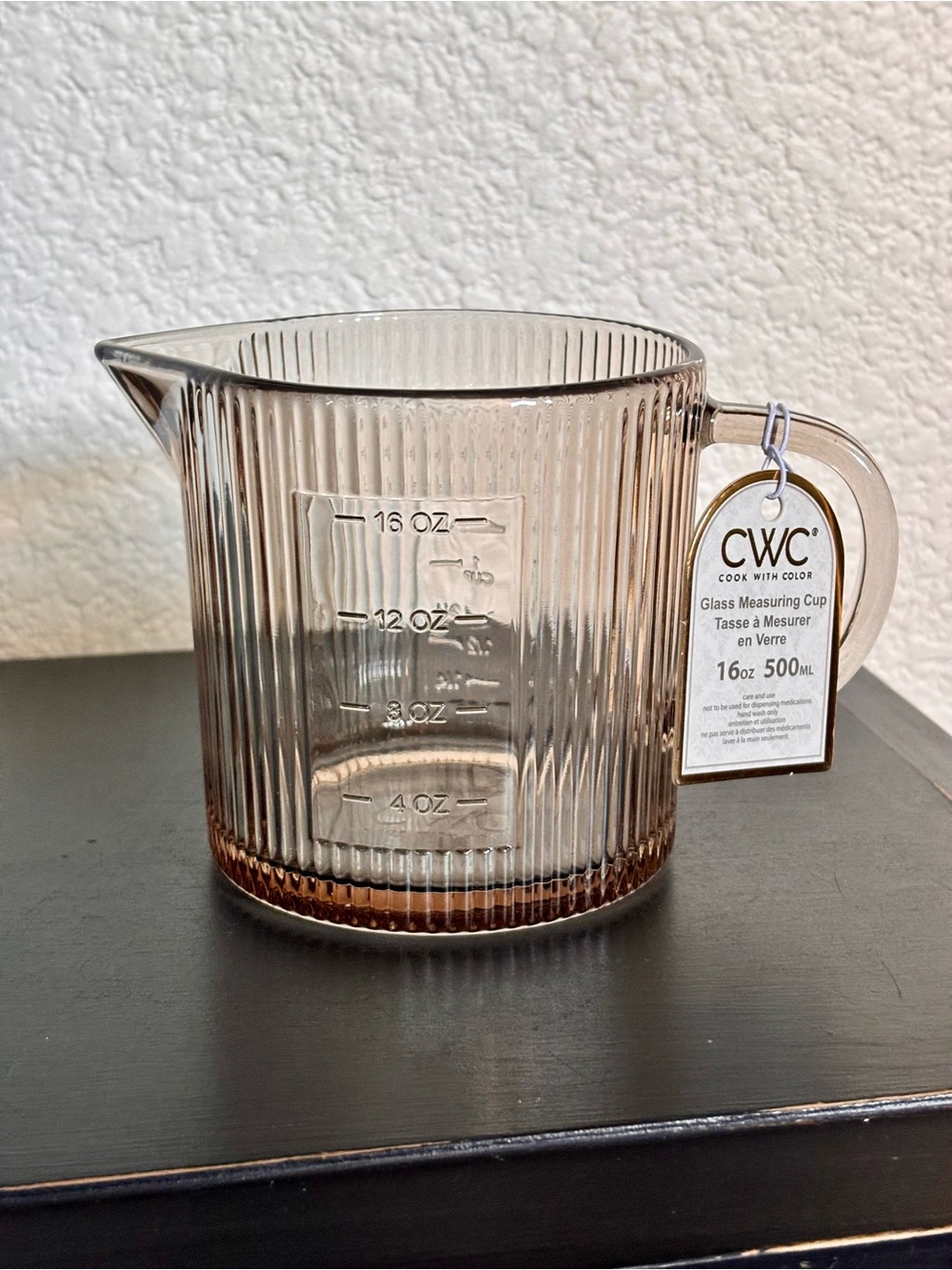 CWC Cook With Color Brown Ribbed Glass Measuring Cup 16oz ~ 2 Cups NEW